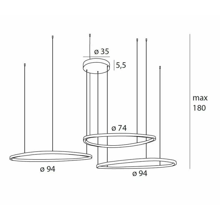 MAXLIGHT Cayenne 3 P0663D LED pendant lamp, 3000K, 3-ring, black