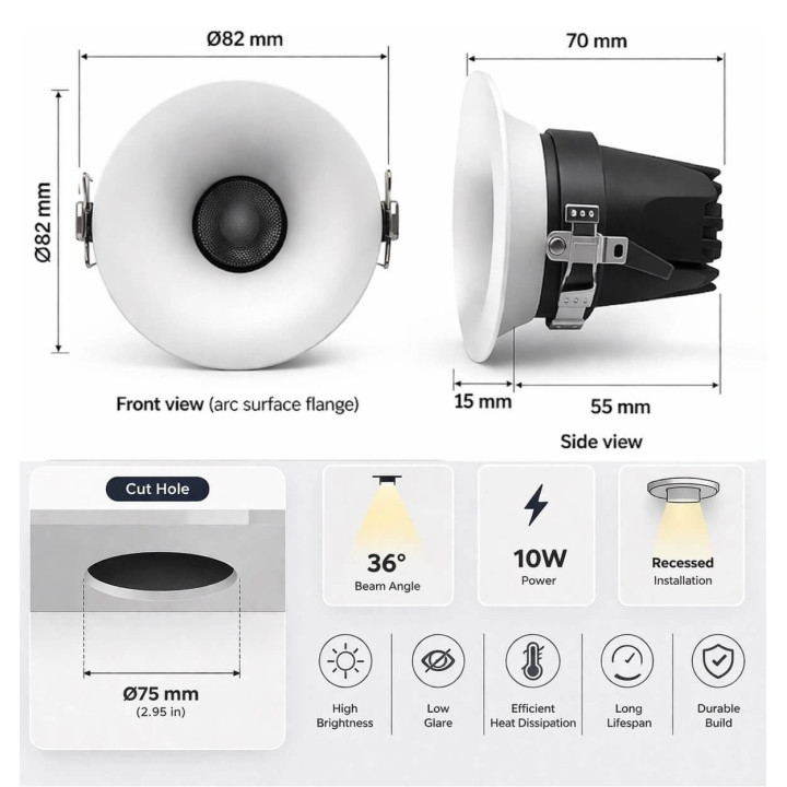 ARC Focus PRO CCT LED recessed light 10W DALI-2, white, black