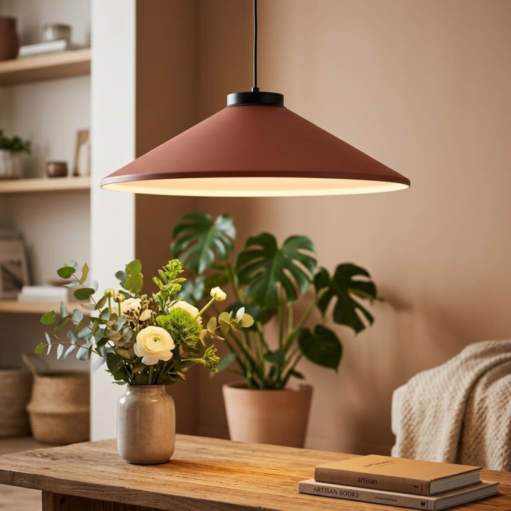 ELKIM ORBITA LED pendant light 3000K, 60cm shade, terracotta, graphite