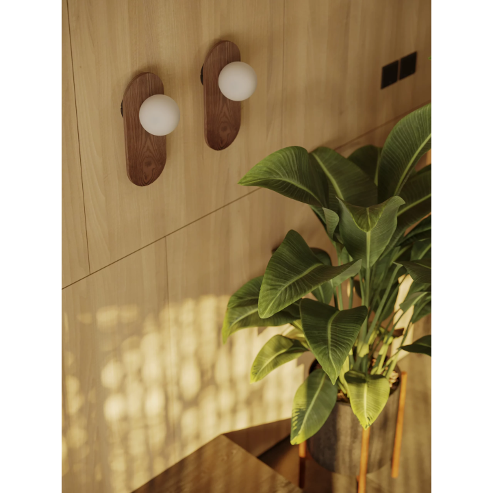 MAXlight Point W0476 wall lamp &ndash; dark wood and milky glass sphere