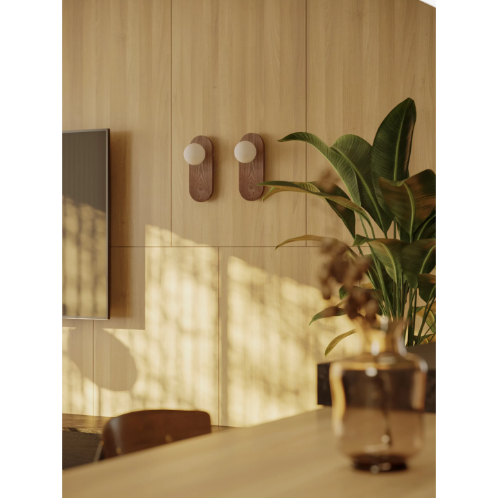 MAXlight Point W0476 wall lamp &ndash; dark wood and milky glass sphere