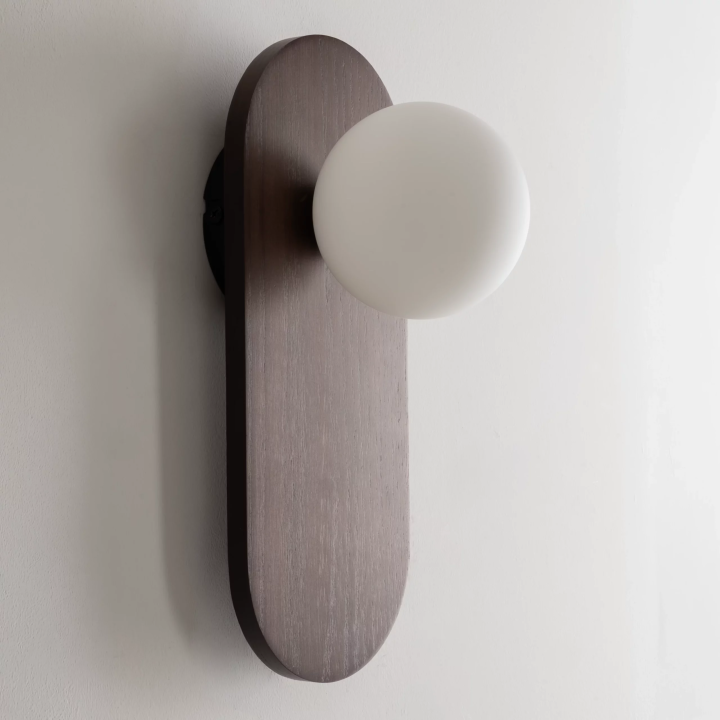 MAXlight Point W0476 wall lamp &ndash; dark wood and milky glass sphere