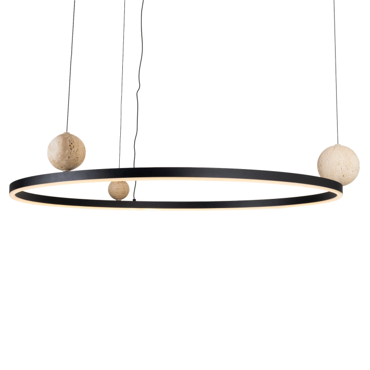 MAXLIGHT Solaris P0702 pendant lamp &ndash; black ring and natural stone