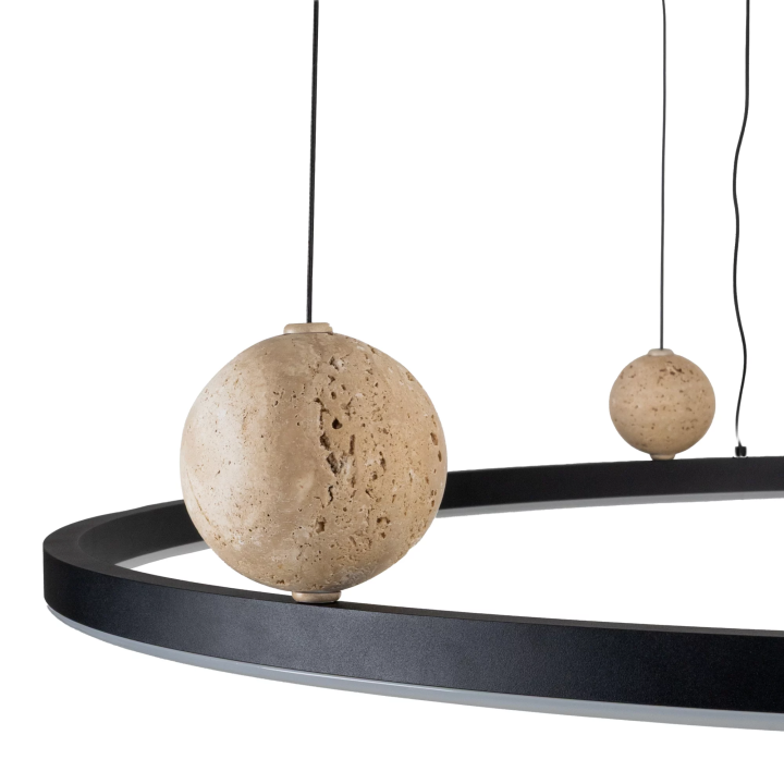 MAXLIGHT Solaris P0702 lampa wisząca czarny ring i naturalny kamień