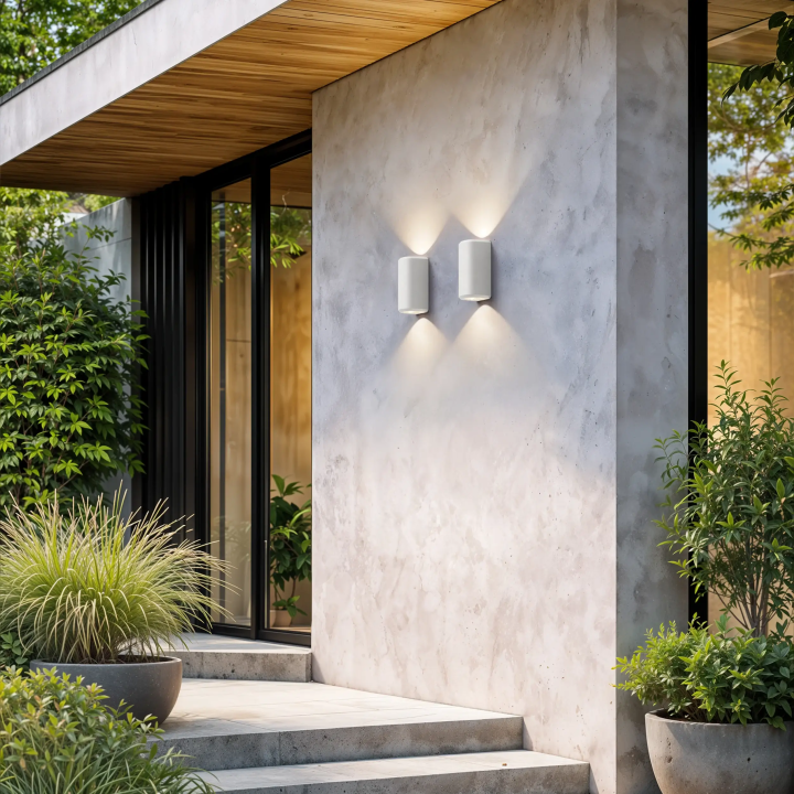 Astro Brixham Twin concrete wall light, IP44, up/down lighting, 2xGU10