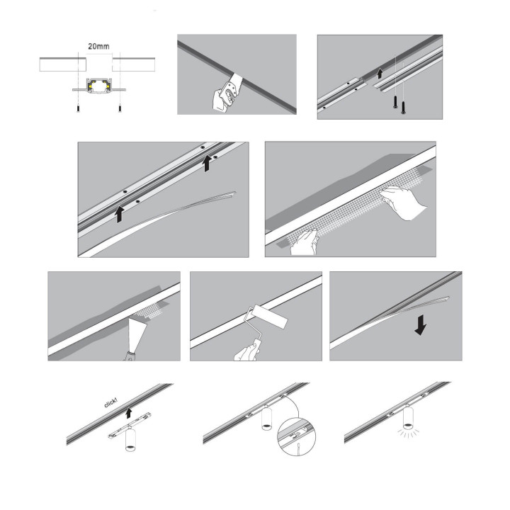 LUCES MINIMAL 11mm biała, czarna szyna magnetyczna wpuszczana 1m, 2m