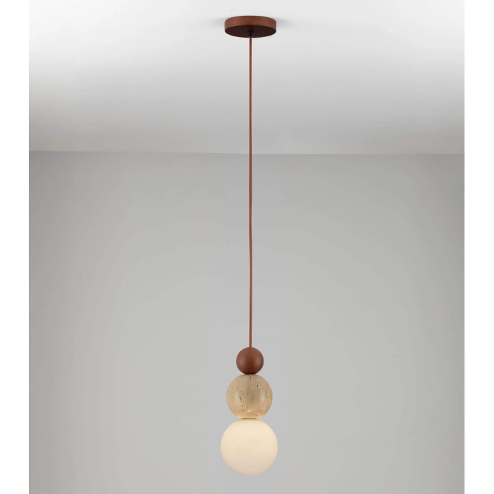 LUCES MARIS lampa wisząca 3 kule szkło, trawertyn, drewno LED G9