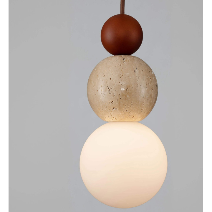LUCES MARIS Pendant Light with 3 Glass Globes, Travertine, Wood LED G9