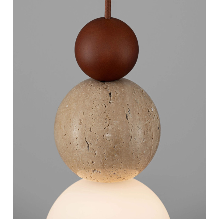 LUCES MARIS Pendant Light with 3 Glass Globes, Travertine, Wood LED G9