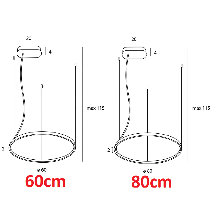 MAXLIGHT Visual Hor P0655/6/7/8 LED ring pendant lamp IP44 &Oslash; 60/80cm