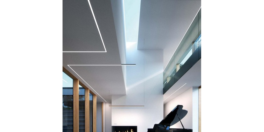 Linear lighting with LED profiles in plasterboard panels