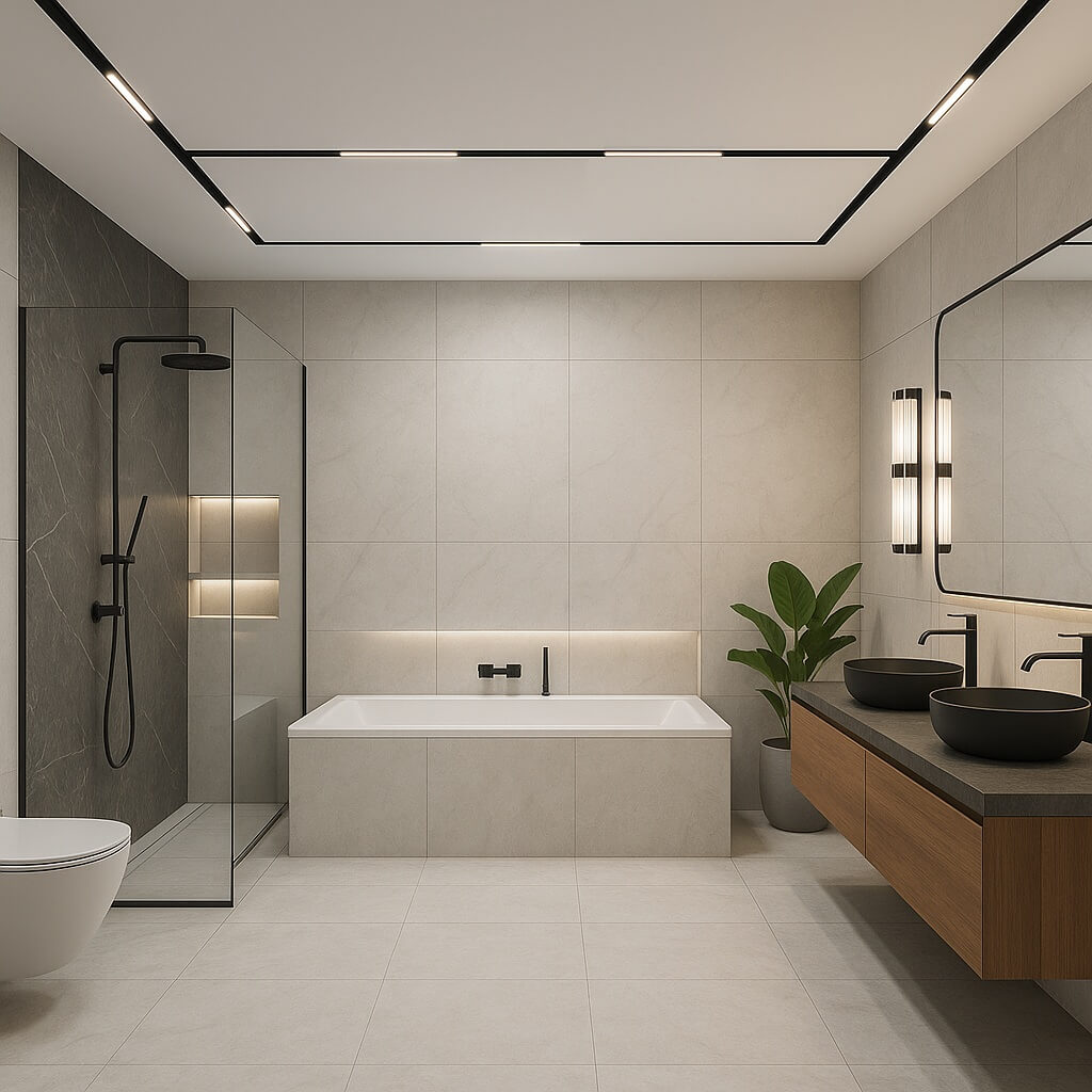 czarne oświetlenie szynowe magnetyczne w łazience