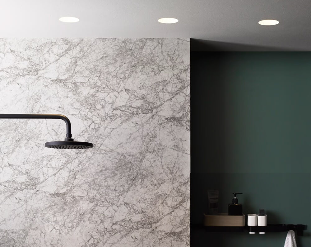 IP65-rated bathroom luminaires for shower zones