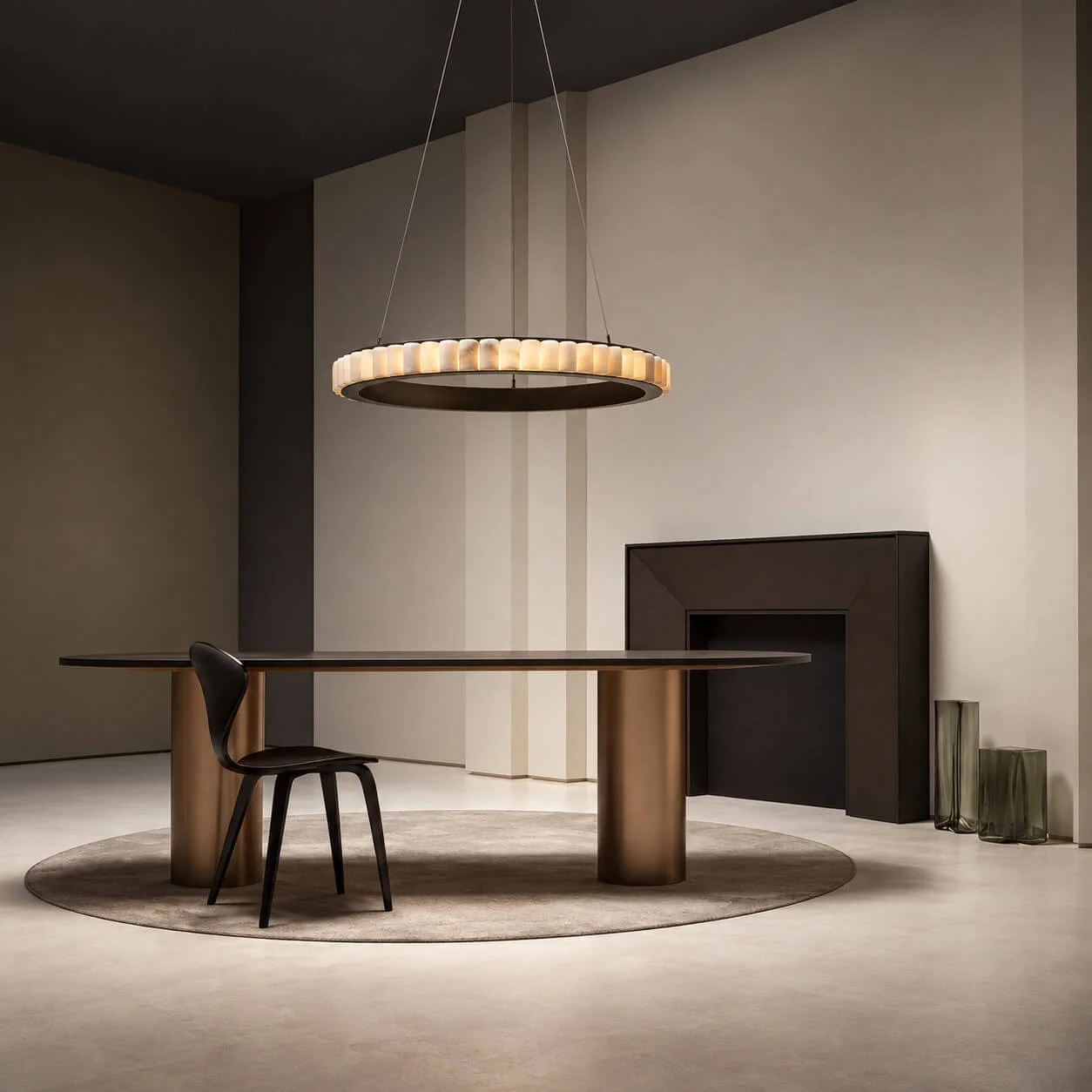 designerska lampa ring LED koło z alabastru