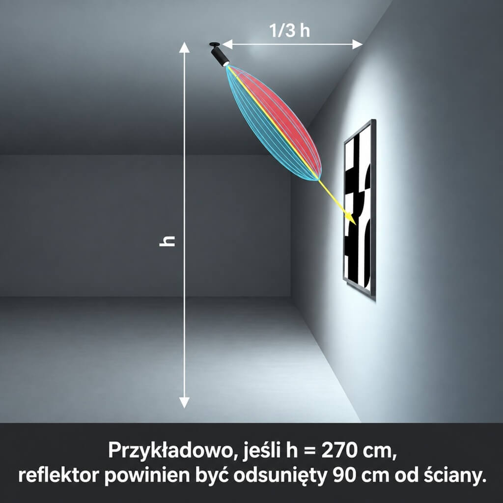 w jakiej odległości zamontować reflektory sufitowe lub szynowe od ściany