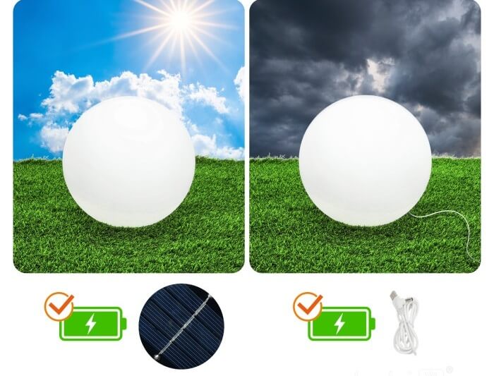 Solar LED garden globe light vs. 230V mains-powered garden globe light