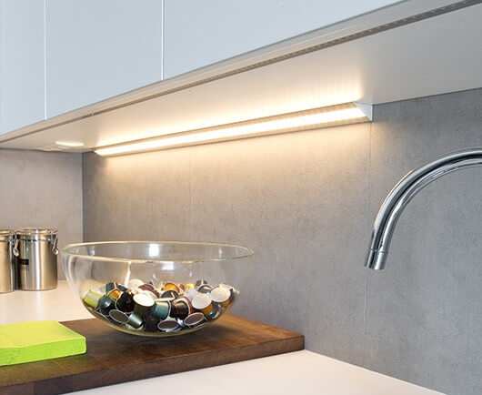 LED corner under-cupboard in the kitchen