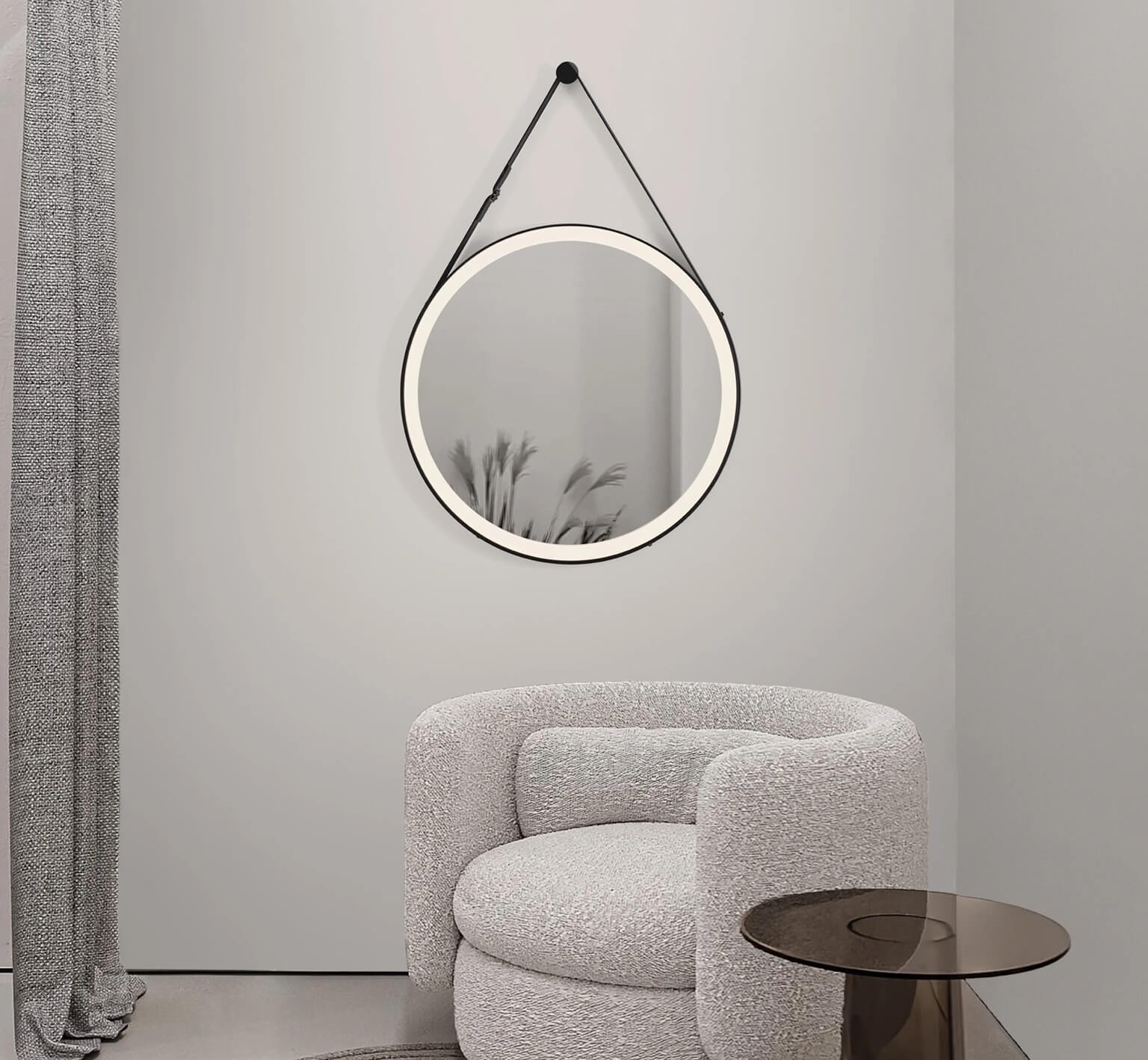 okrągłe, designerskie lustro led zwieszane