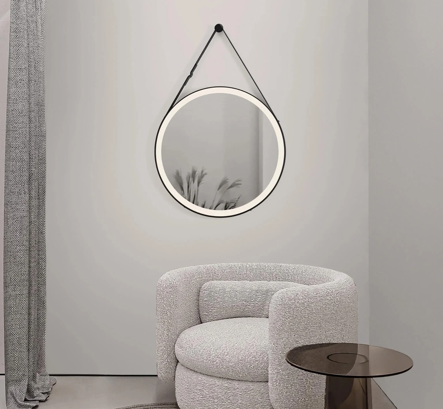 Round designer suspended LED mirror