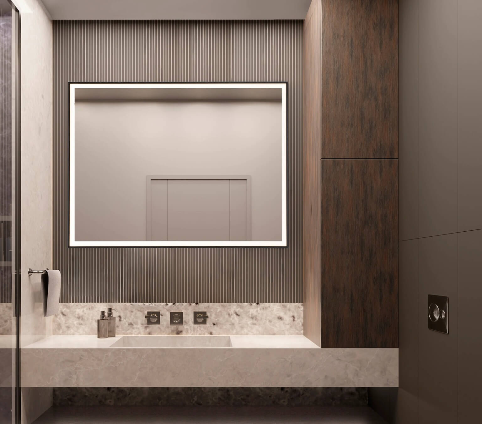 Rectangular LED-backlit mirror