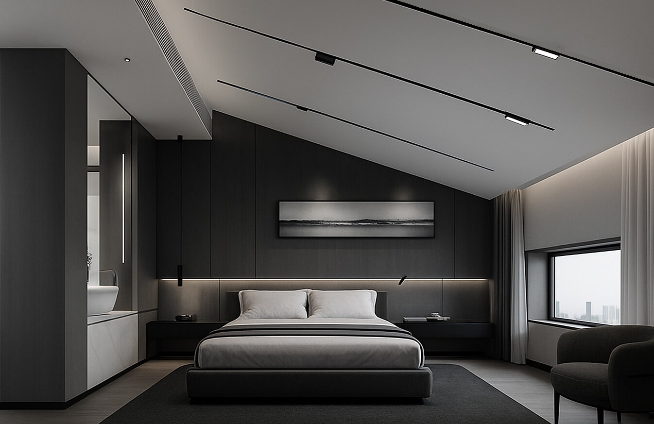 szyny magnetyczne LED w sypialni