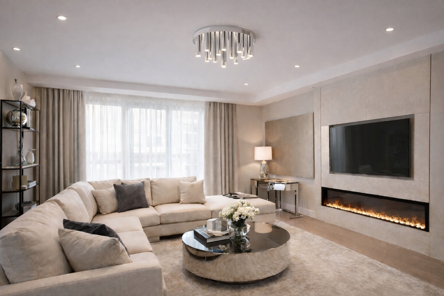 okrągły, nowoczesny plafon sufitowy do salonu