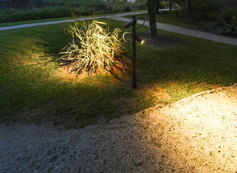 garden lamp with a spike driven into the ground