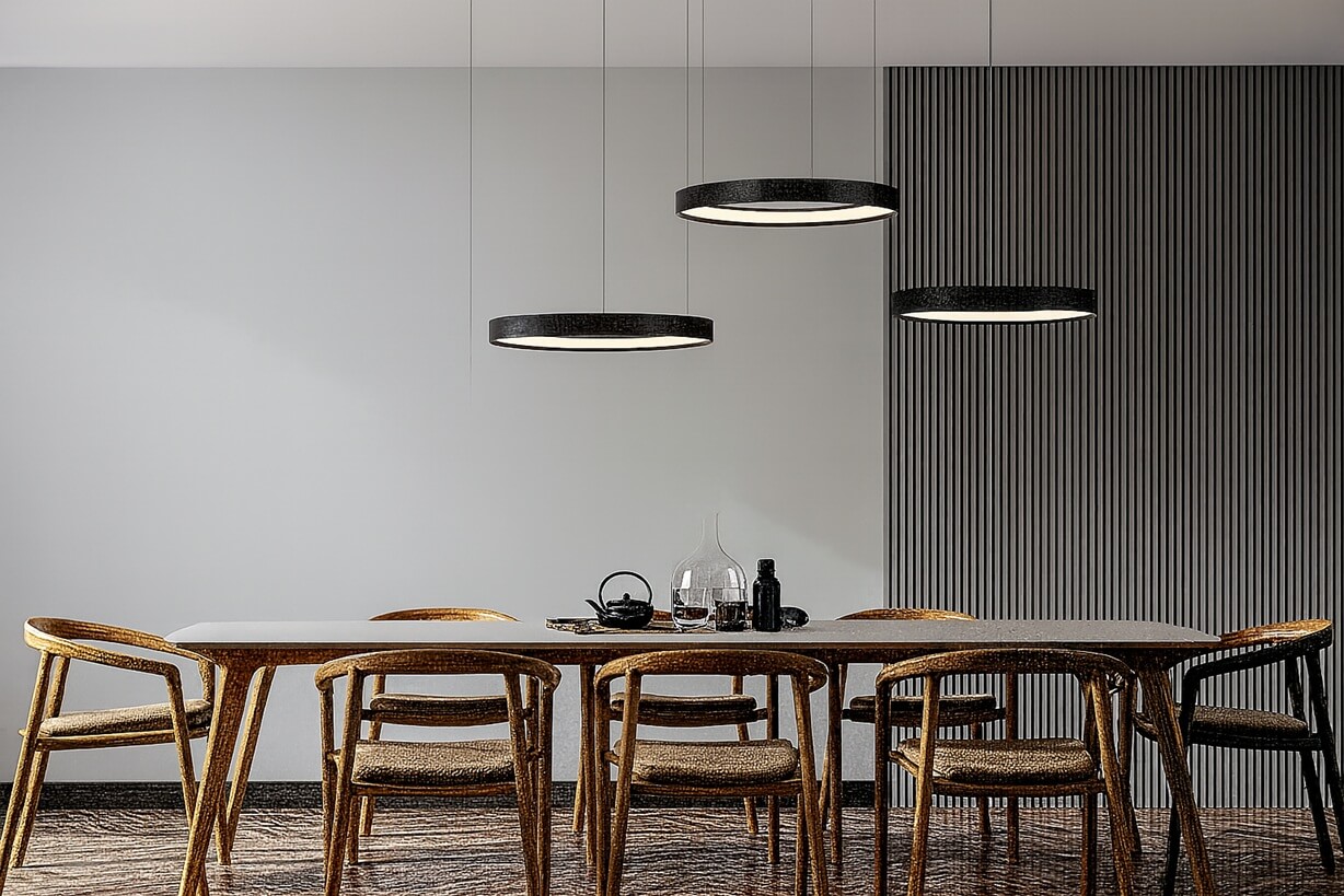 lampa wisząca led czarna nad stołem