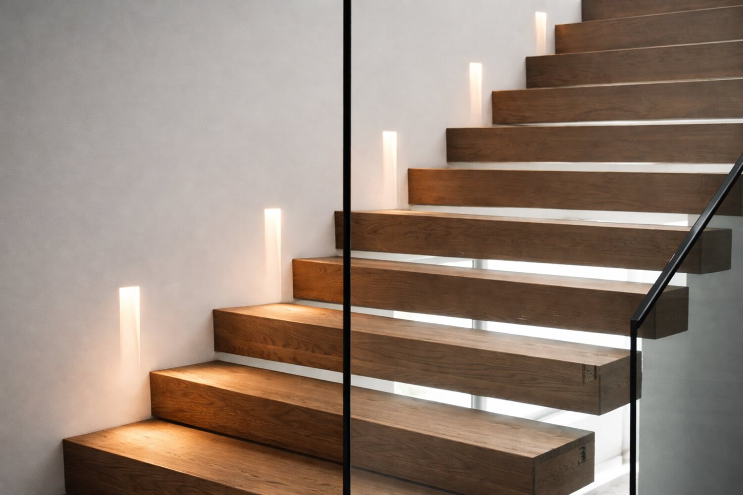 oświetlenie schodowe zintegrowane ze ścianą