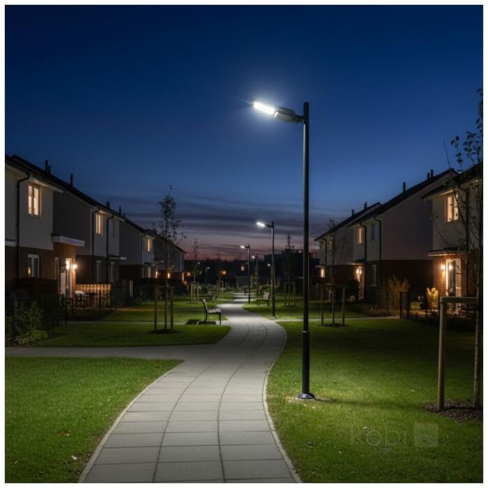 Solar street light for illuminating pathways and sidewalks