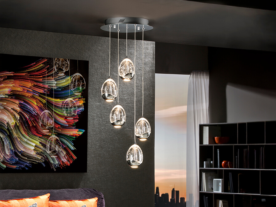 lampa wisząca LED szklana kolor chrom