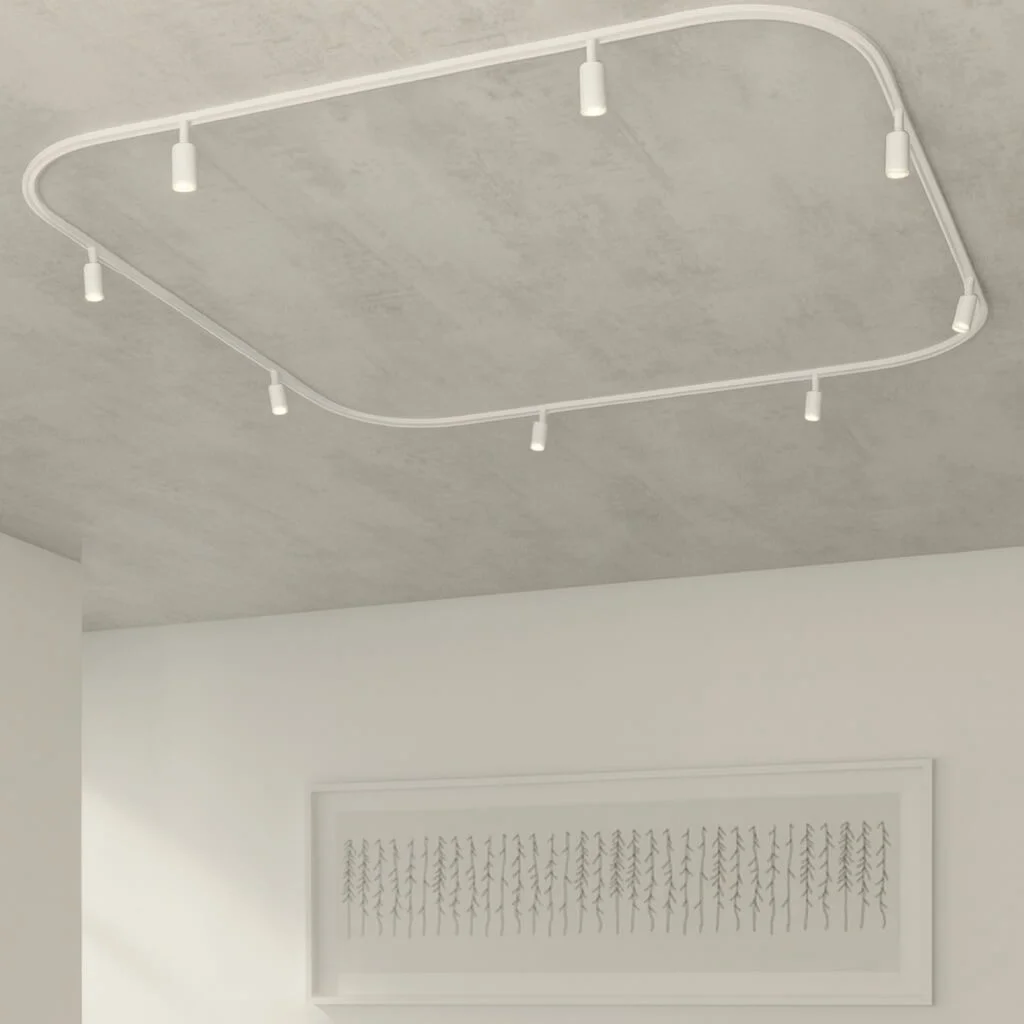 White Track Lighting with Curved Tracks