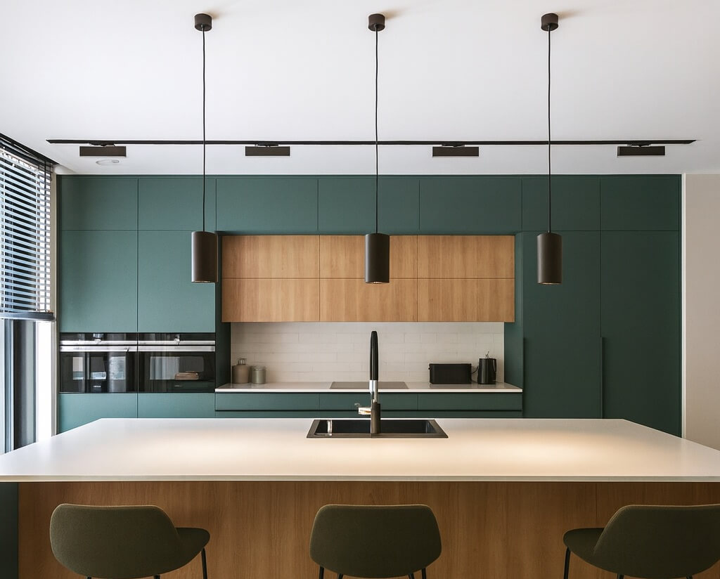 three LED tube hanging lamps for the kitchen