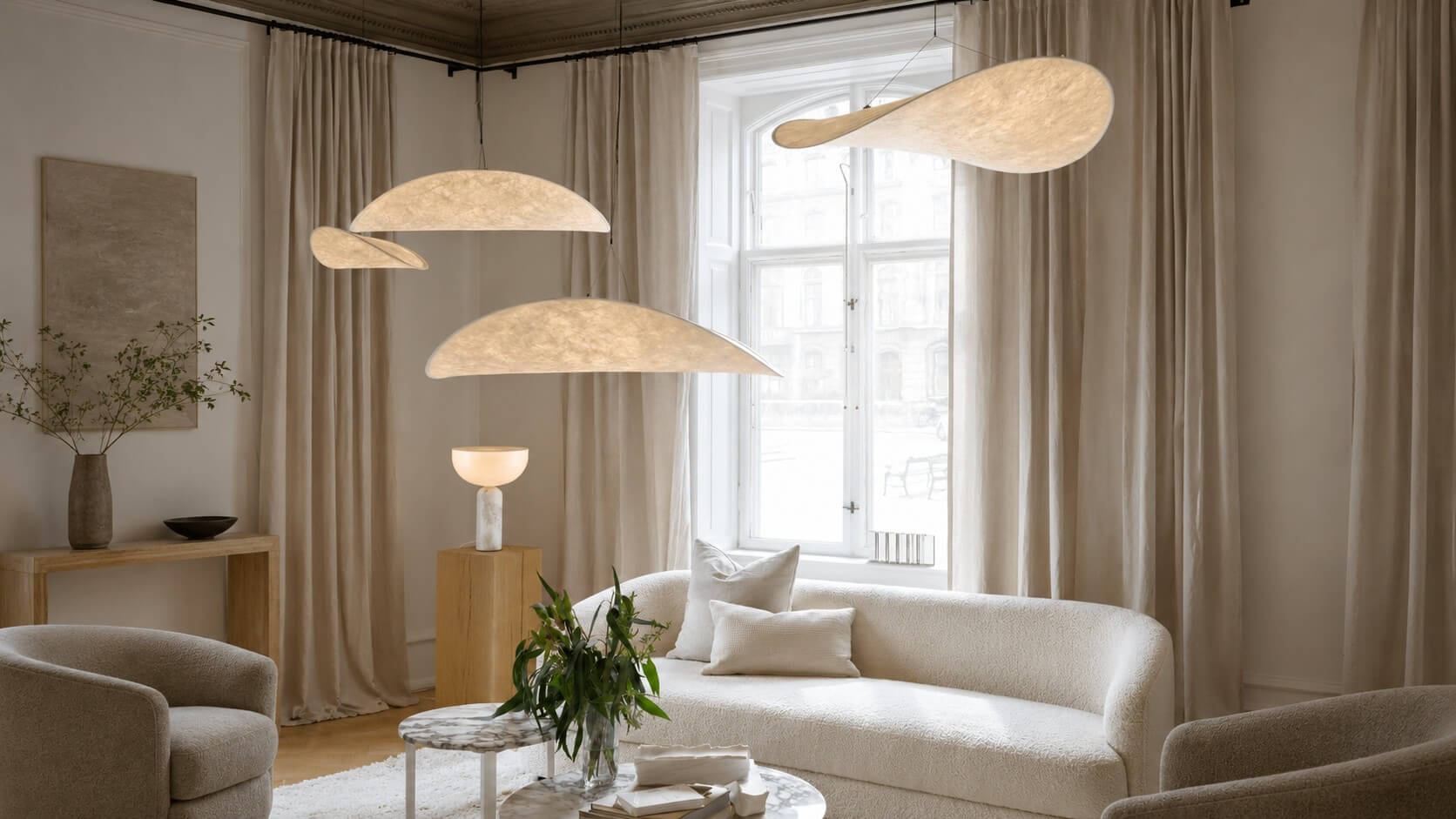 lampa wisząca do salonu w stylu Japandi
