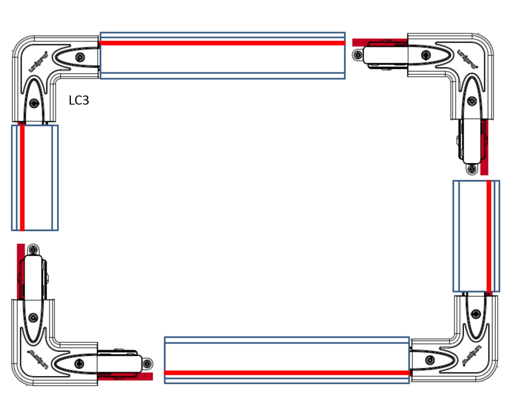 3-phase track light in square