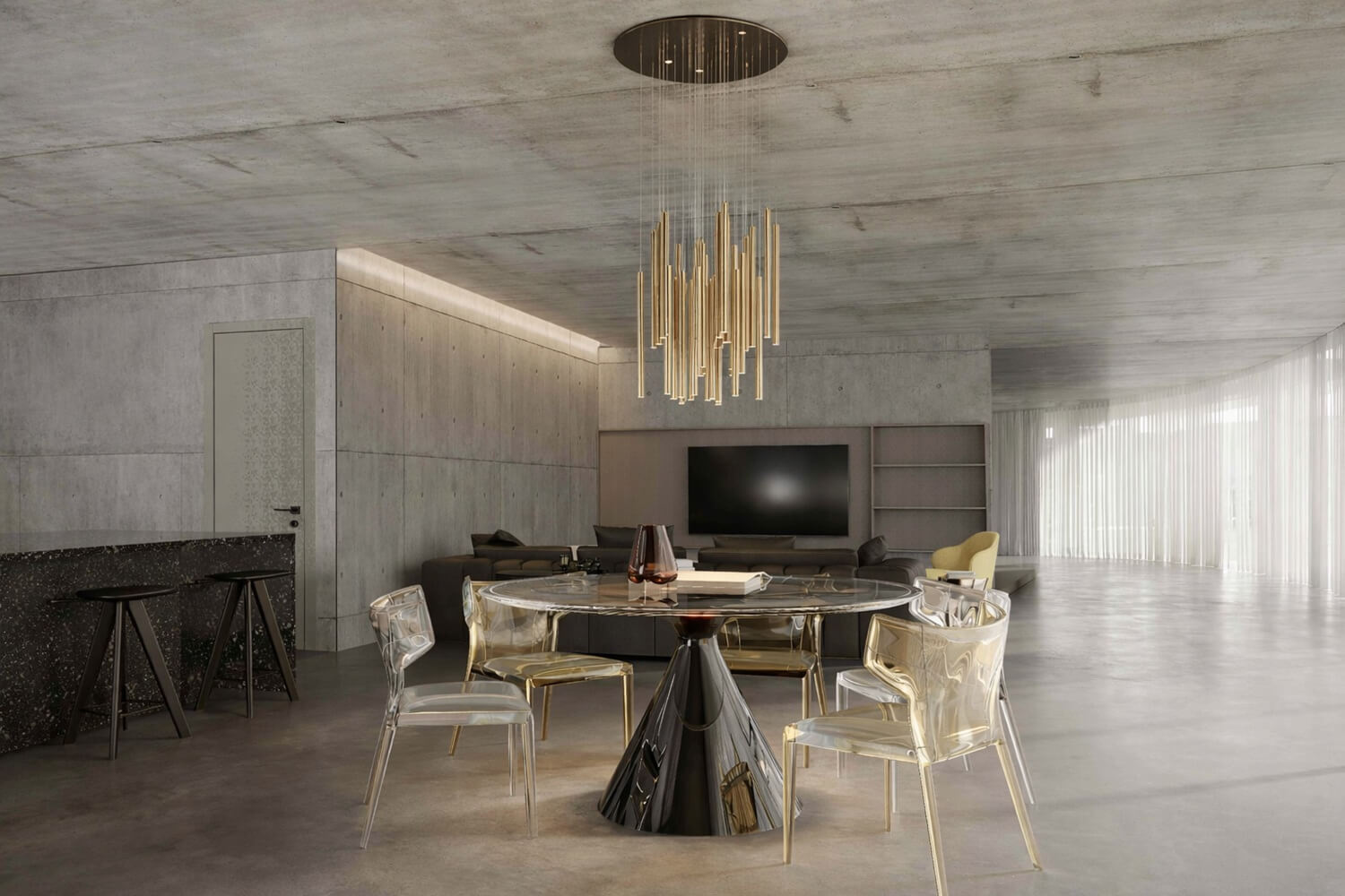 złote tuby wiszące led do salonu