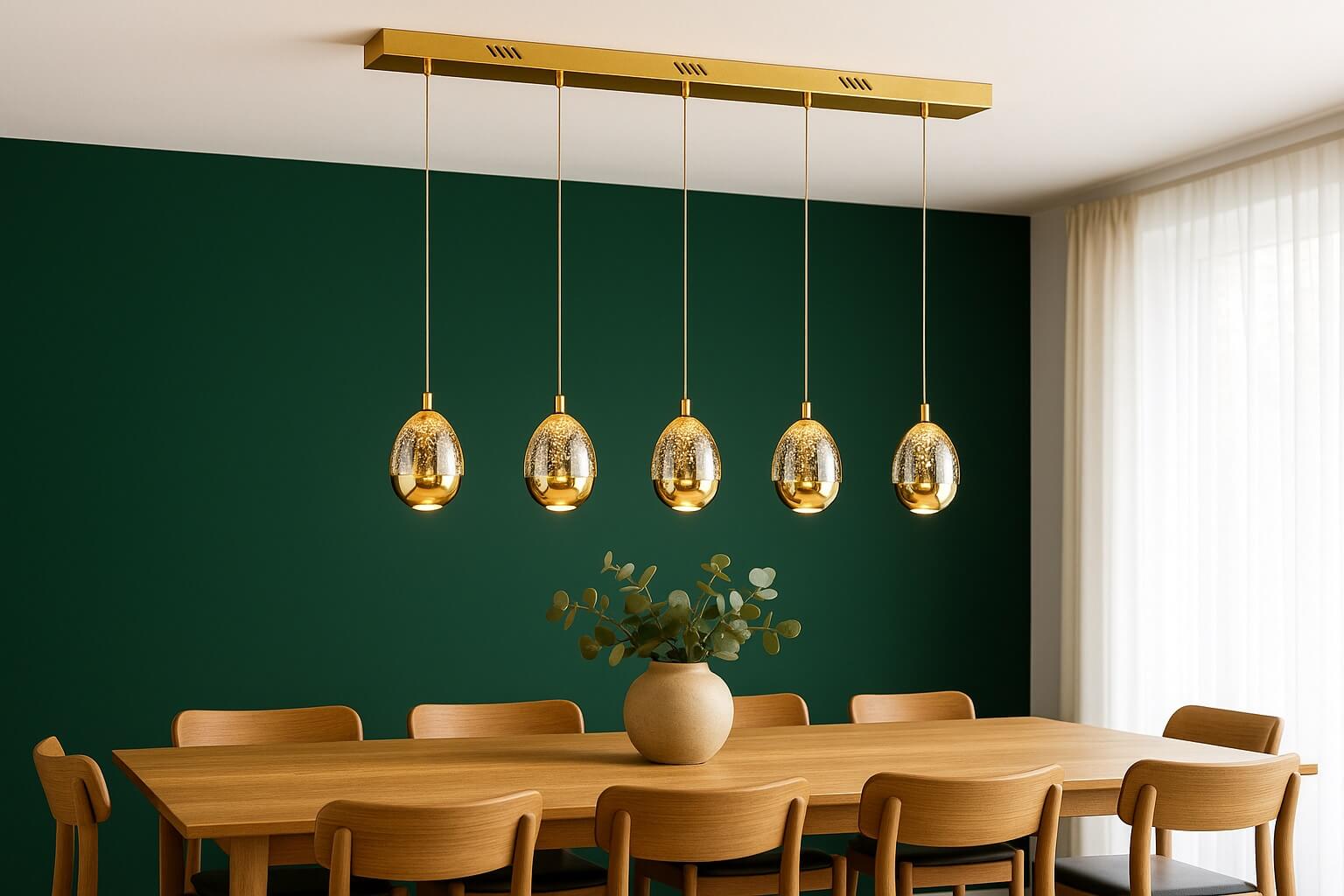 złota lampa wisząca LED nad stół